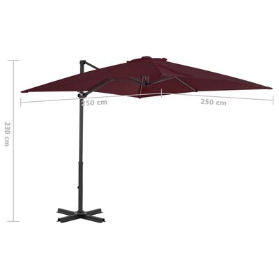 vidaXL Riippuva aurinkovarjo alumiinipylväällä viininpun. 250x250 cm