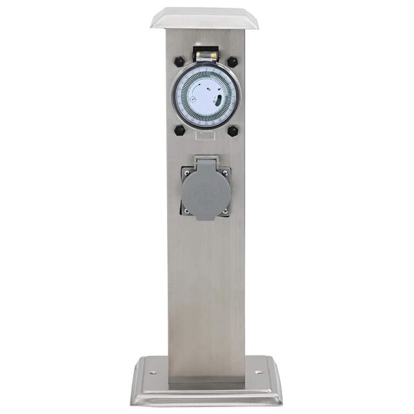 Ruostumaton Ter&auml;s Puutarhan Pistorasiatolppa Ajastimella