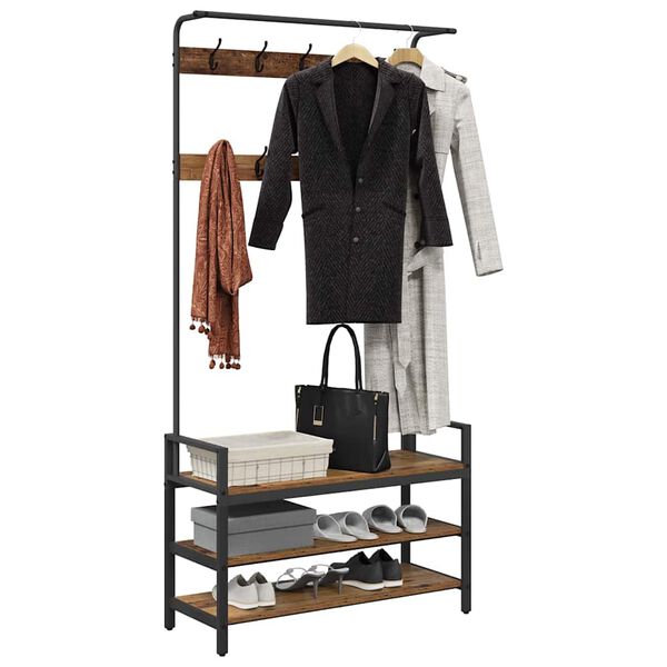 vidaXL Takkihylly hyllyll&auml; Vanha puu 95 x 34 x 184 cm Tekninen puu