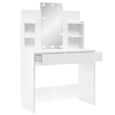 VidaXL Peilipöytä LED-valoilla korkeakiilto valkoinen 96x40x142 cm