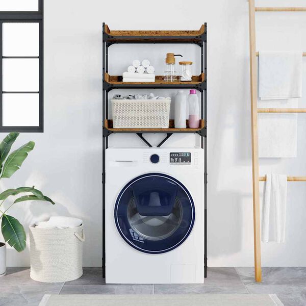 vidaXL Pesukoneen hylly Vanha puu 67 x 25 x 163 cm Tekninen puu