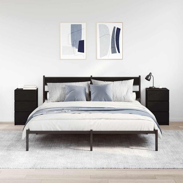 vidaXL yöpöytäkaapit 3 laatikolla 2 kpl musta 39x35x65 cm