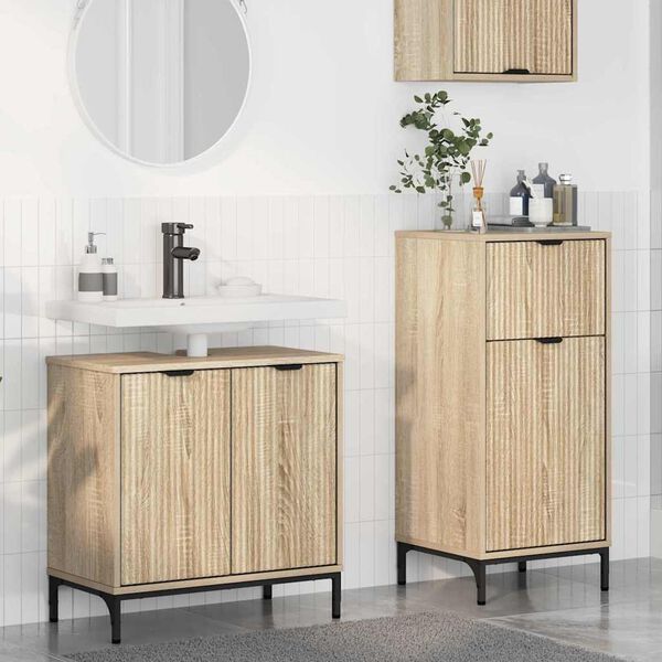 vidaXL Kylpyhuonekalustesetti laatikon kanssa 2 pcs Sonoman tammi