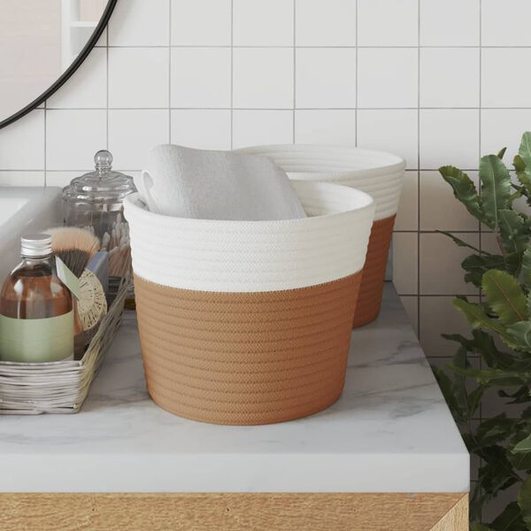 vidaXL Säilytyskorit 2 kpl ruskea ja valkoinen Ø24x18 cm puuvilla