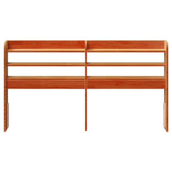 vidaXL Sängynpääty hyllyillä vahanruskea 160 cm täysi mänty