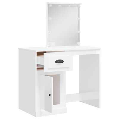 VidaXL Peilipöytä LED-valoilla korkeakiilto valkoinen 90x42x132,5 cm