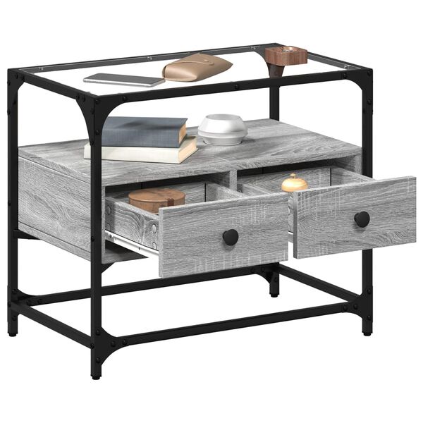 vidaXL TV-taso lasinen p&ouml;yt&auml;levy harm. Sonoma 60x35x51 cm tekninen puu