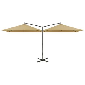 vidaXL Puutarhan tupla-aurinkovarjo ter&auml;stolpalla 600x300 cm taupe