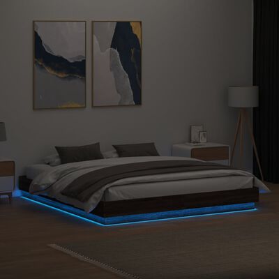 vidaXL Sängynrunko LED-valoilla ruskea tammi 180x200 cm