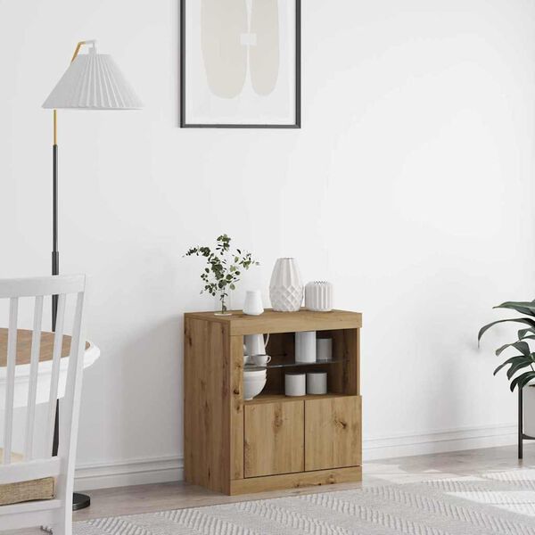 vidaXL Sivupöytä LED -nauhavalot Ruskea 60.5 x 37 x 67 cm Tekninen puu