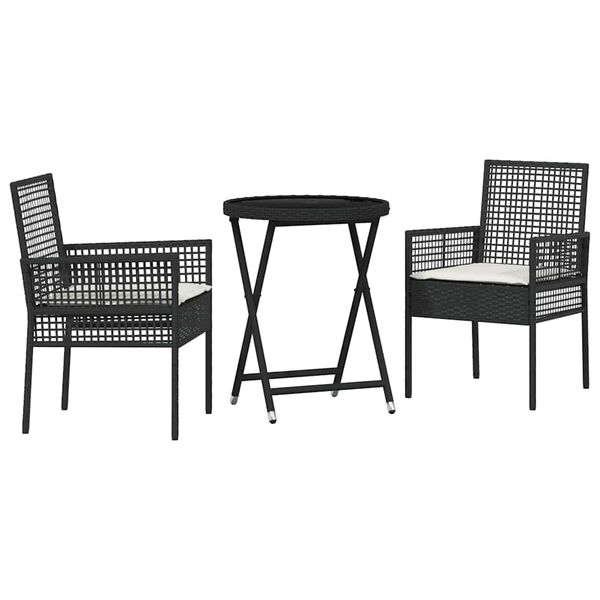 vidaXL Puutarhan Bistro Set 3 pcs Musta polyrottinki