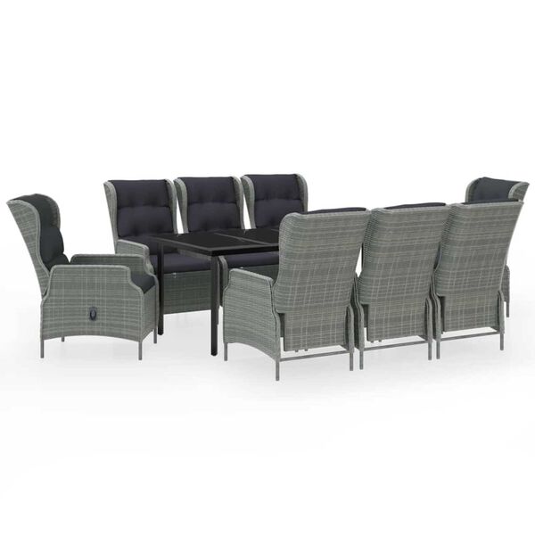 vidaXL 9-osainen Ulkoruokailuryhm&auml; tyynyill&auml; vaaleanharmaa