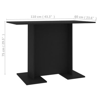 vidaXL Ruokapöytä musta 110x60x75 cm lastulevy