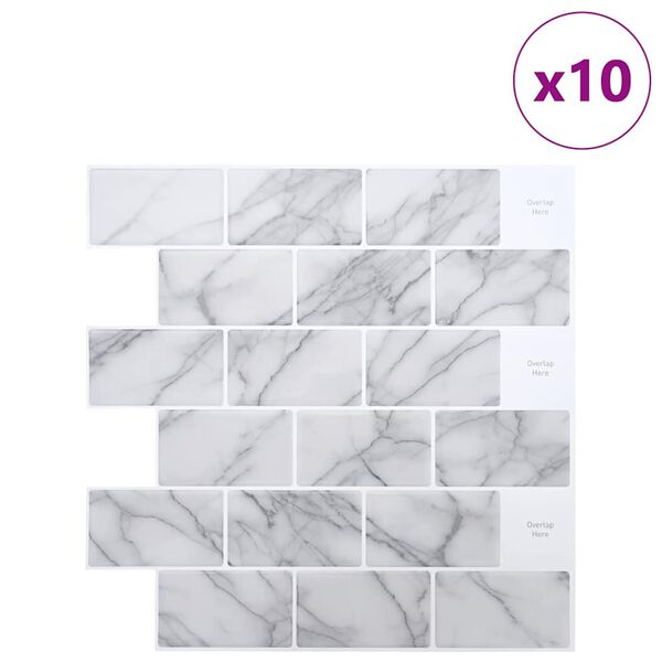 vidaXL Metrolaatta 10 pcs Valkoinen marmori 30,5 x 30,5 cm