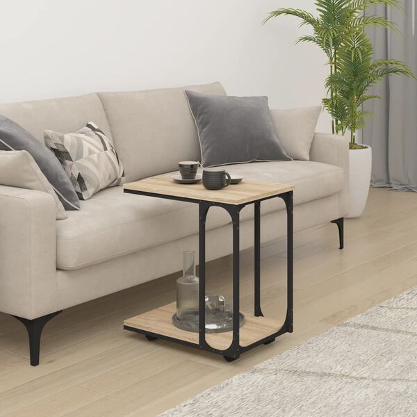 vidaXL Sivupöytä pyörillä Sonoma-tammi 50x35x55,5 cm tekninen puu