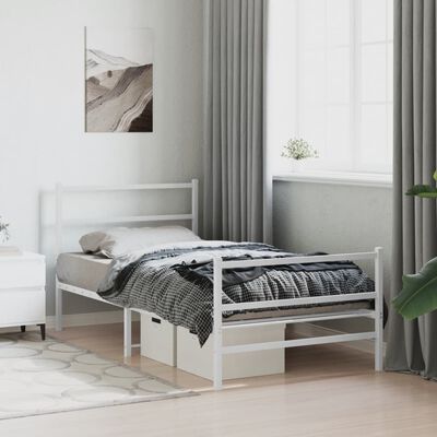 vidaXL Metallinen sängynrunko päädyillä valkoinen 100x200 cm