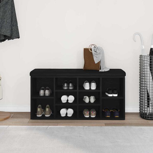 vidaXL Kenk&auml;penkki hyllyll&auml; Musta tammi. 102 x 32 x 50 cm Tekninen puu