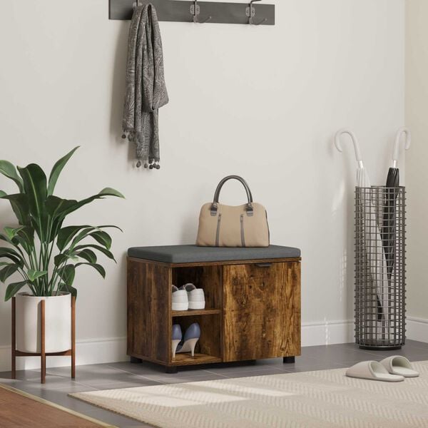 vidaXL Halli penkki tyynyll&auml; hyllyll&auml; Savustettu Tammi 60 x 38 x 46 cm