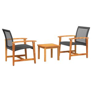 vidaXL 3-osainen Bistrosarja musta polyrottinki ja akasiapuu
