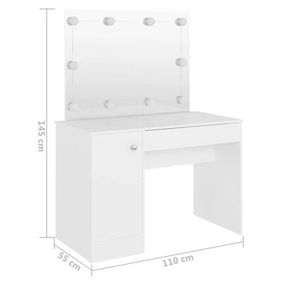 vidaXL Meikkipöytä LED-valoilla 110x55x145 cm MDF valkoinen