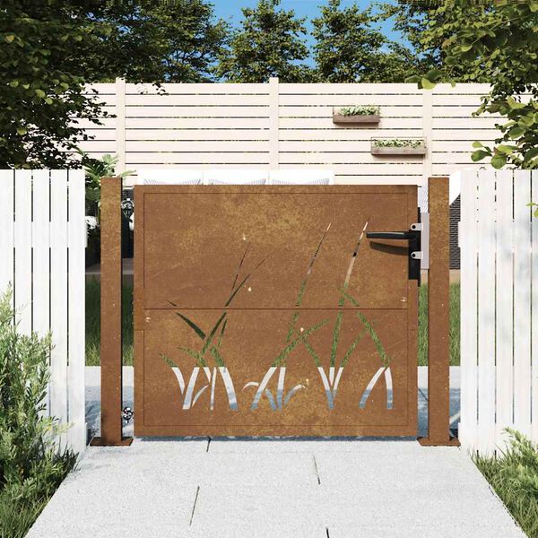 vidaXL Puutarhaportti 100x75 cm Corten-ter&auml;s Ruohokuvio