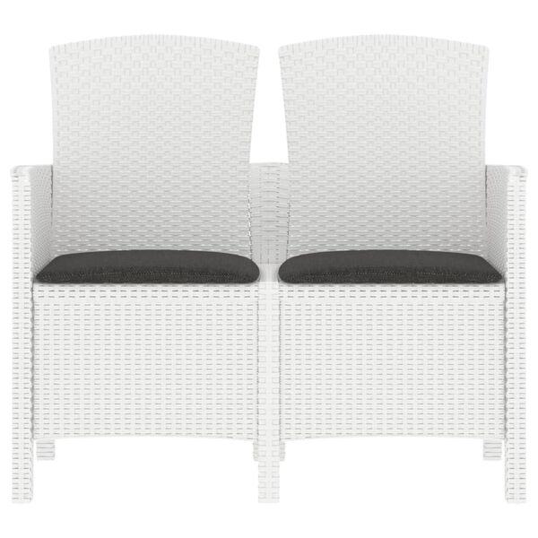 vidaXL 2-osainen Puutarhapenkki tyynyill&auml; PP rottinki valkoinen