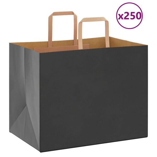 vidaXL Paperikassit 250 kpl kahvoilla musta 32x22x24 cm