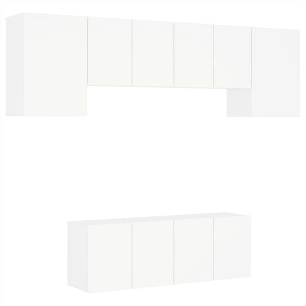 vidaXL 6-osainen TV-sein&auml;yksikk&ouml;sarja valkoinen tekninen puu