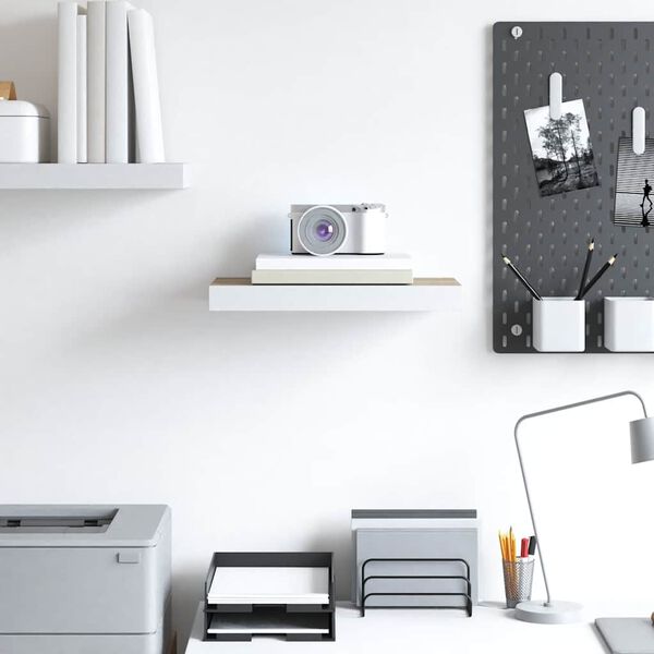 vidaXL Kelluva sein&auml;hylly tammi ja valkoinen 50x23x3,8 cm MDF