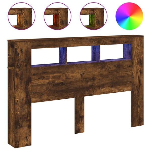 vidaXL Sängynpääty LED-valoilla savutammi 160x18,5x103,5 cm puu