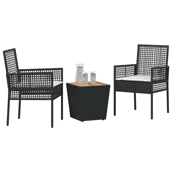 vidaXL Puutarhan Bistro Set 3 pcs Musta polyrottinki