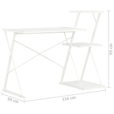 vidaXL Työpöytä hyllyllä valkoinen 116x50x93 cm