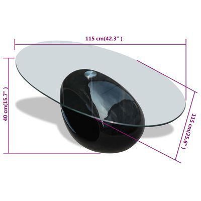 vidaXL Sohvapöytä soikea lasinen pöytälevy Korkeakiilto musta