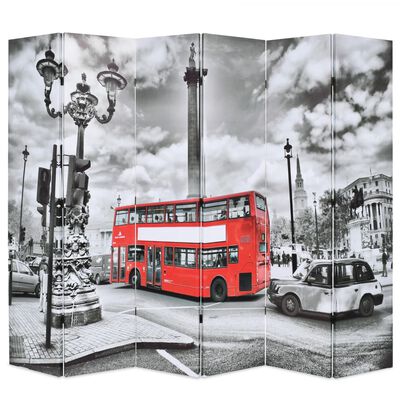 vidaXL Taitettava tilanjakaja Lontoon bussi 228x1870 cm mustavalkoinen