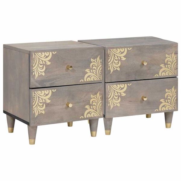 vidaXL Y&ouml;p&ouml;yt&auml;kaappi 2 pcs Harmaa 40 x 33 x 46 cm Kiinte&auml; mango puu