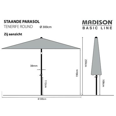 Madison Päivänvarjo Tenerife 300 cm pyöreä ecru