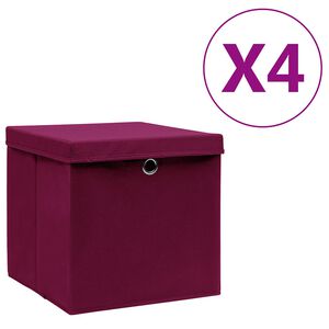 vidaXL S&auml;ilytyslaatikot kansilla 4 kpl 28x28x28 cm tummanpunainen