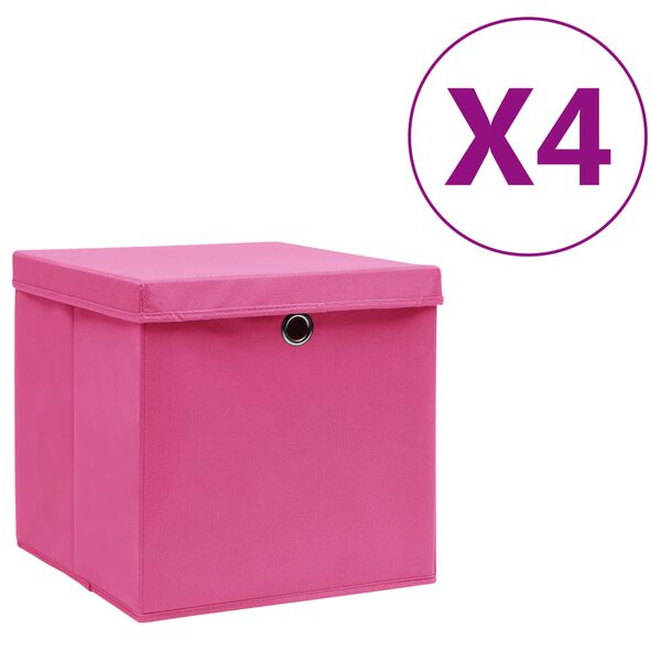 vidaXL S&auml;ilytyslaatikot kansilla 4 kpl 28x28x28 cm pinkki