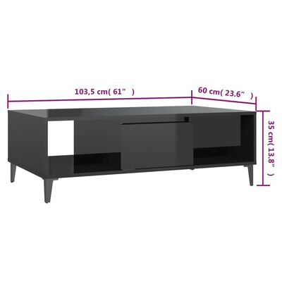 vidaXL Sohvapöytä korkeakiilto musta 103,5x60x35 cm lastulevy