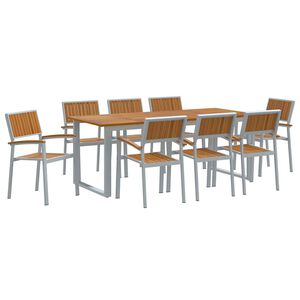 vidaXL Piharuokailu setti 9 kpl Harmaa Tihe&auml; akasiapuu