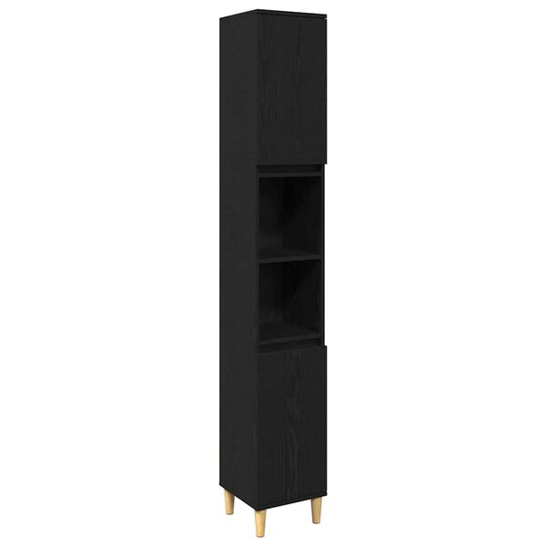 vidaXL Kylpyhuonekalustesetti s&auml;ilytystilassa 3 pcs Musta Tekninen puu