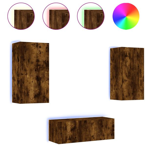 vidaXL 4-osainen LED TV-kaappisarja savutammi tekninen puu