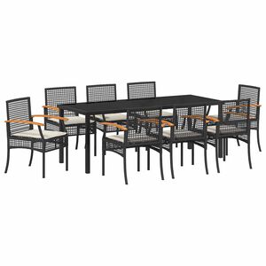 vidaXL Piharuokailu setti tyynyll&auml; 9 pcs Musta Rottinki