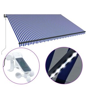 vidaXL Markiisi tuulisensorilla ja LED 500x300 cm sininen ja valkoinen