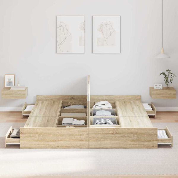 vidaXL S&auml;ilytystilallinen s&auml;ngynrunko Sonoman tammi 200 x 200 cm