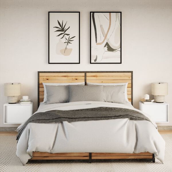 vidaXL Seinäkiinnitettävät yöpöydät LED-valoilla 2 kpl valkoinen