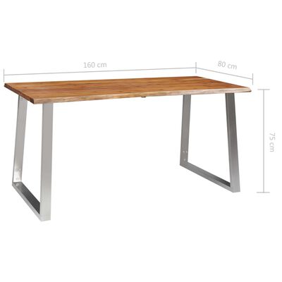 vidaXL Ruokapöytä 160x80x75 cm täysi akaasiapuu ja ruostumaton teräs