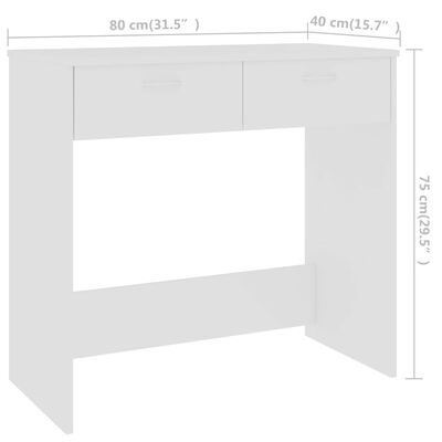 vidaXL Työpöytä valkoinen 80x40x75 cm lastulevy