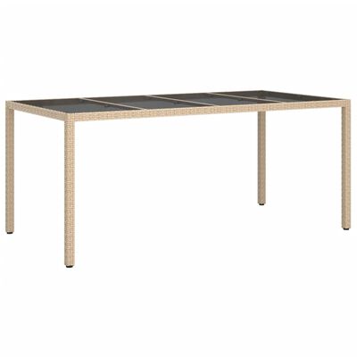 vidaXL Puutarhapöytä 190x90x75 cm karkaistu lasi ja polyrottinki beige