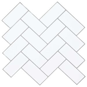 vidaXL Herringbone-laatta 10 pcs Valkoinen harmaa 30 x 30 cm